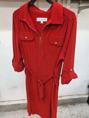 Emma & Michele Burnt Orange Zip-Front Shirt Dress